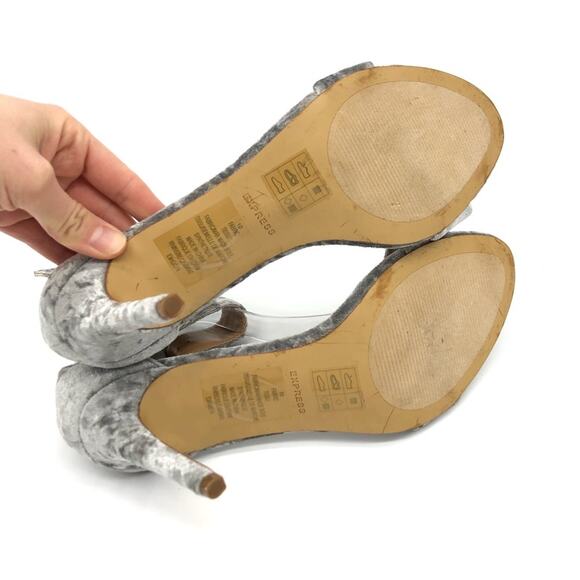 EXPRESS Crushed Velvet Ankle Strap Heels Silver 10 - Picture 9 of 10